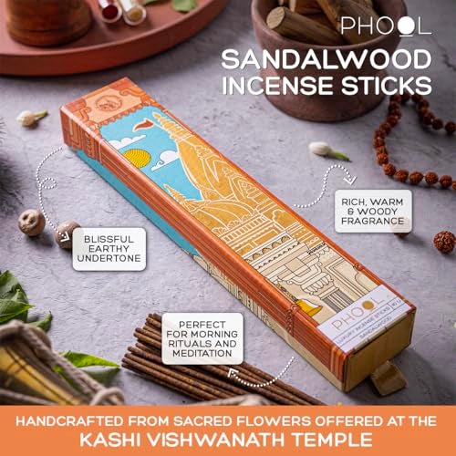 Phool Luxury Incense Kashi Vishwanath Sandalwood (Chandan) Incense Sticks – Pack of 40 Natural Charcoal-Free Agarbatti, Temple Flower Incense, Long Lasting Fragrance for Pooja & Meditation - Image 2