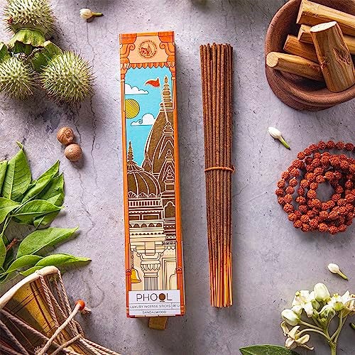 Phool Luxury Incense Kashi Vishwanath Sandalwood (Chandan) Incense Sticks – Pack of 40 Natural Charcoal-Free Agarbatti, Temple Flower Incense, Long Lasting Fragrance for Pooja & Meditation - Image 1