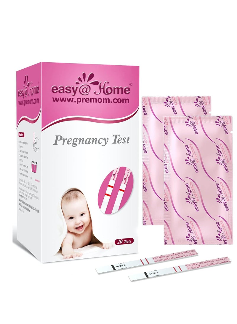 مجموعة شرائط اختبار الحمل Easy@Home، مدعومة بتطبيق Premom لتوقع الإباضة Ios وتطبيق Android، 20 اختبار Hcg
