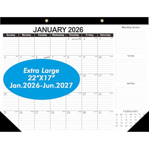 ZTX 2026 Calendar Desk Calendars as Big Deskpad or Large Hanging Wall Planner for Home Classroom School Large Desk Calendar 22"x17"Jan.2026-Jun.2027 - Image 1