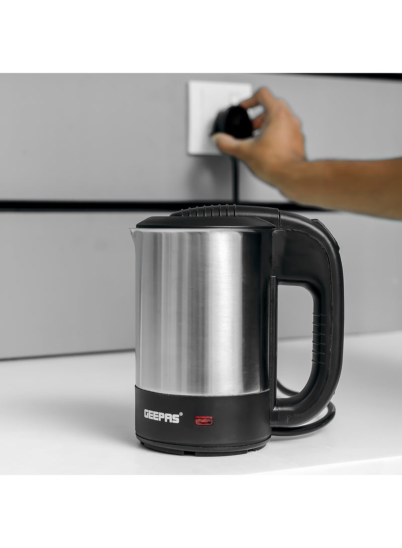 GEEPAS Stainless Steel Travel Electric Kettle with Boil Dry Protection and Automatic Cut-Off 500 ml 1100 W GK175 Silver/Black - Image 4