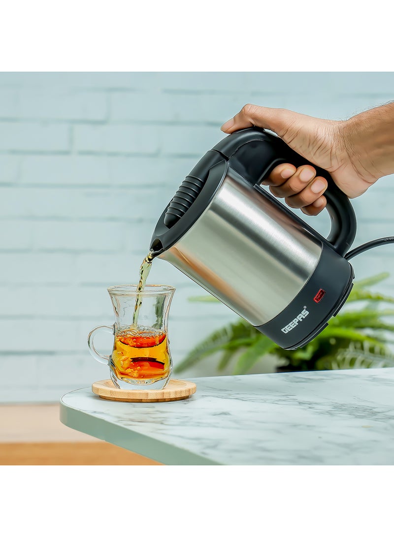 GEEPAS Stainless Steel Travel Electric Kettle with Boil Dry Protection and Automatic Cut-Off 500 ml 1100 W GK175 Silver/Black - Image 2