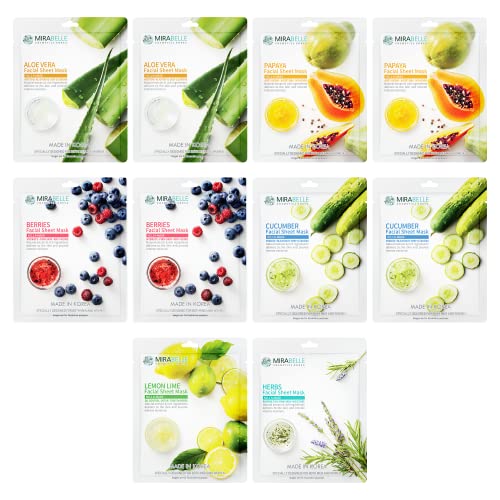 Mirabelle Healing Face Mask Sheets for Hydration & Skin Repair | Korean Face Sheet Masks | Anti-Aging & Soothing Facial Sheet Mask | Unisex Combo Pack of 10 (25ml Each) - Image 1