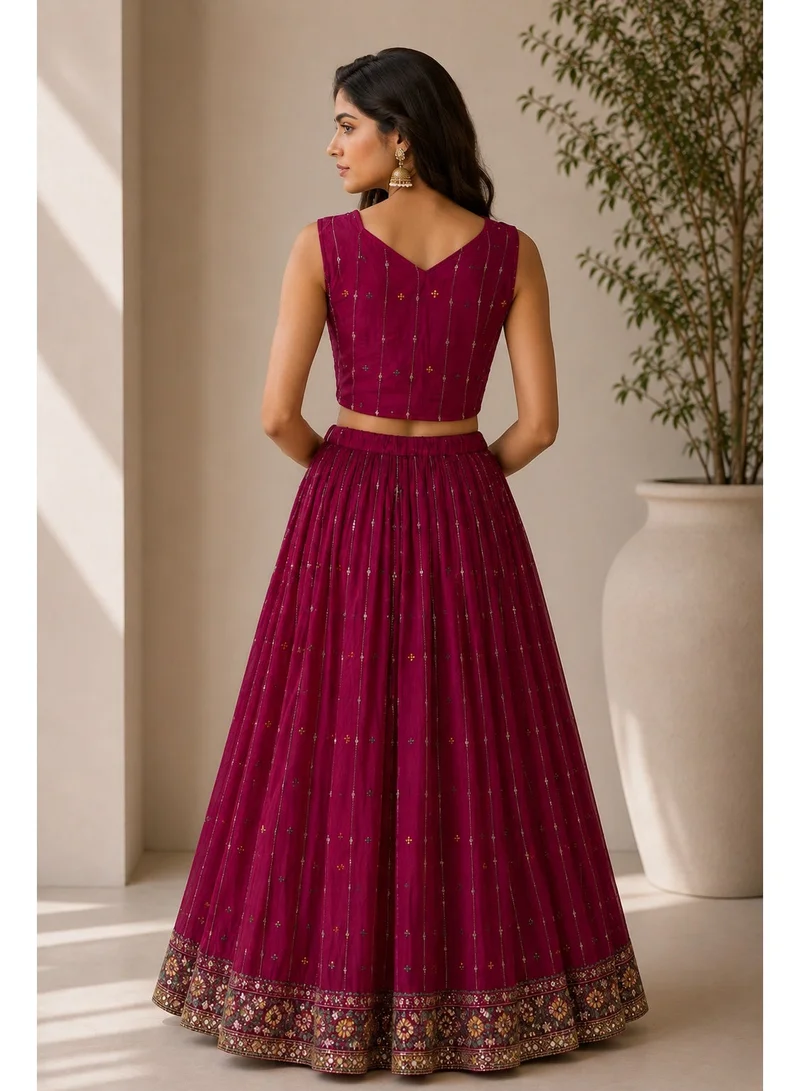Lehar Pink Georgette Printed Lehenga Set with Embellished Blouse & Net Dupatta