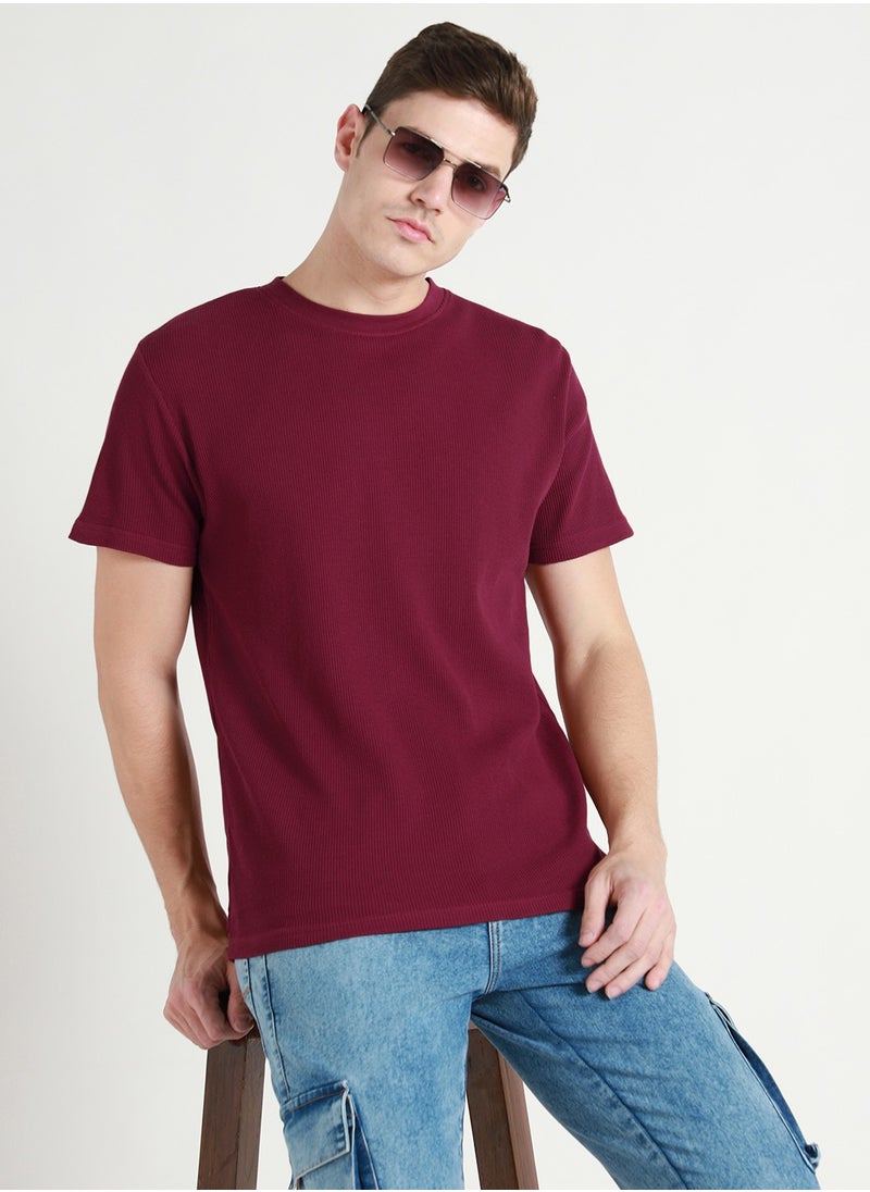Dennis Lingo - Maroon Crew Neck T-Shirt for Men - Relaxed Fit - Image 1