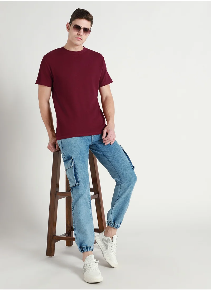 دينيس لينغو Maroon Crew Neck T-Shirt for Men - Relaxed Fit