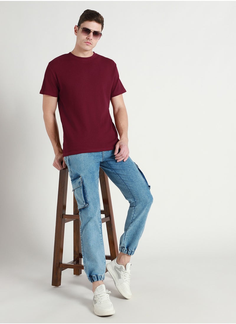 Dennis Lingo - Maroon Crew Neck T-Shirt for Men - Relaxed Fit - Image 1
