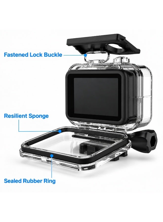 تانياز حافظة حماية مقاومة للماء لكاميرات الحركة GoPro Hero 9 و10 و11 و12 و13 - غطاء شفاف للغوص بتصميم قفل آمن وعدسة عالية الوضوح - ملحق مثالي للتصوير تحت الماء المميزات الرئيسية - Image 3