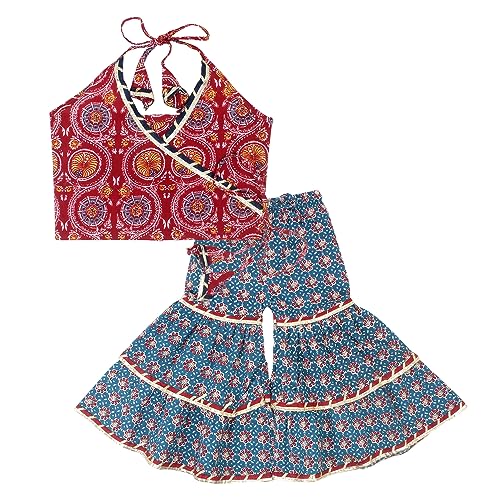superminis Baby Girls Cotton Printed Short Kurti With Sharara Dress (Maroon, 4-5 Years) - Image 1
