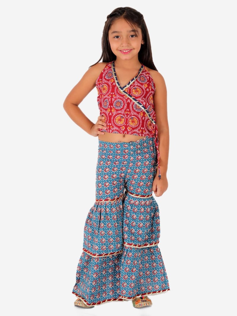 superminis Baby Girls Cotton Printed Short Kurti With Sharara Dress (Maroon, 4-5 Years) - Image 2