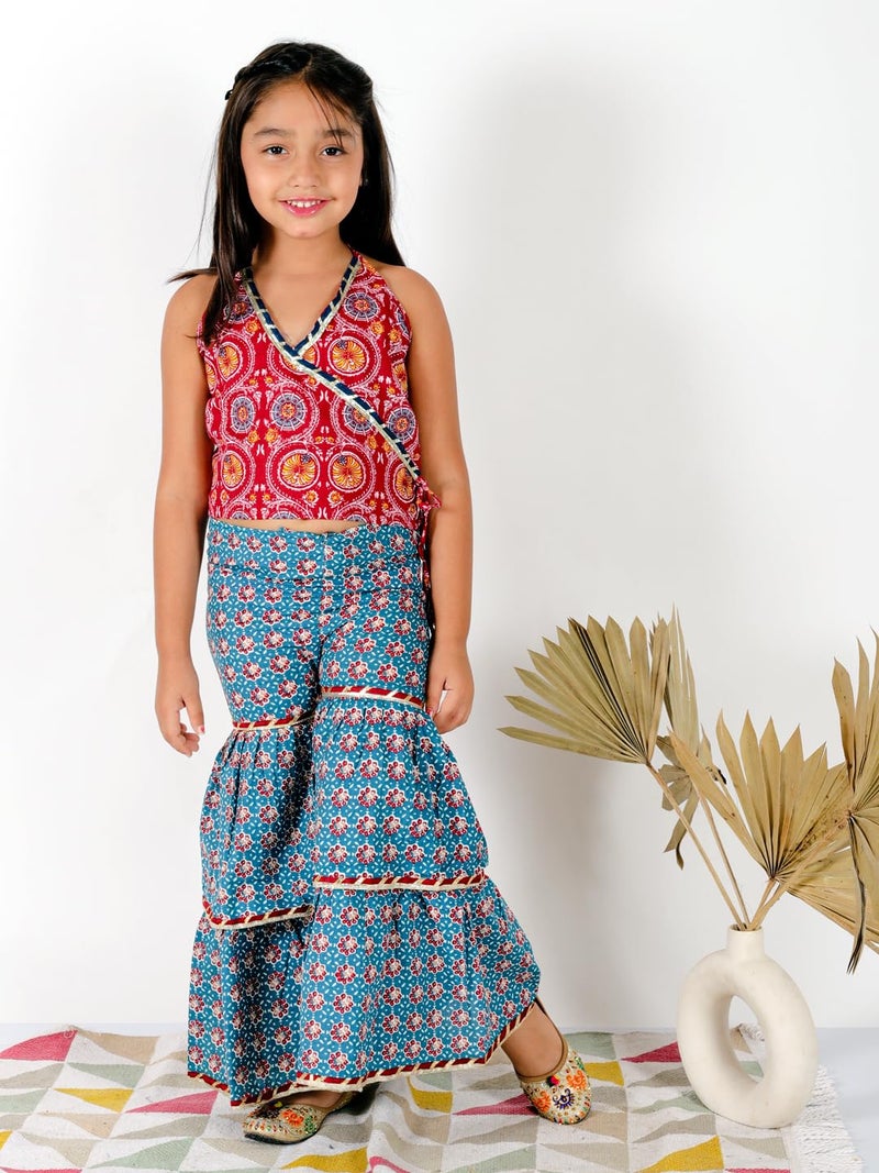 superminis Baby Girls Cotton Printed Short Kurti With Sharara Dress (Maroon, 4-5 Years) - Image 4