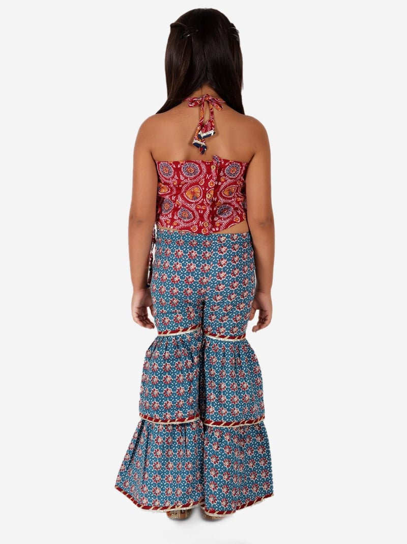 superminis Baby Girls Cotton Printed Short Kurti With Sharara Dress (Maroon, 4-5 Years) - Image 3