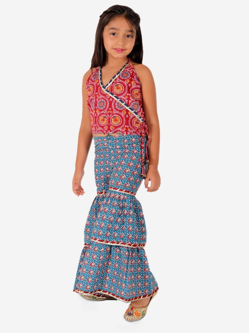 superminis Baby Girls Cotton Printed Short Kurti With Sharara Dress (Maroon, 4-5 Years) - Image 5