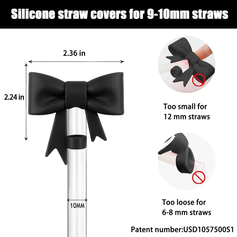 Hpebl 4Pcs Silicone Straw Toppers Covers for Stanley Cups 40/30oz 10mm(0.4in) Dust-Proof Bow Straw Covers Toppers Suitbale for Stanley Cup Accessories Reusable Straws Caps (Black) - Image 2
