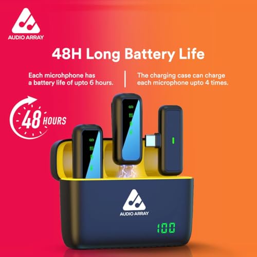 Audio Array AM-W17 Dual Wireless Lapel Mic|in-Built ANC, Plug N Play,Long Battery Life, Ultra-Low Latency,Upto 30M Range|Compatible with iPhone & Android|Vlogging, Streaming, Teaching,YouTube, Black - Image 3