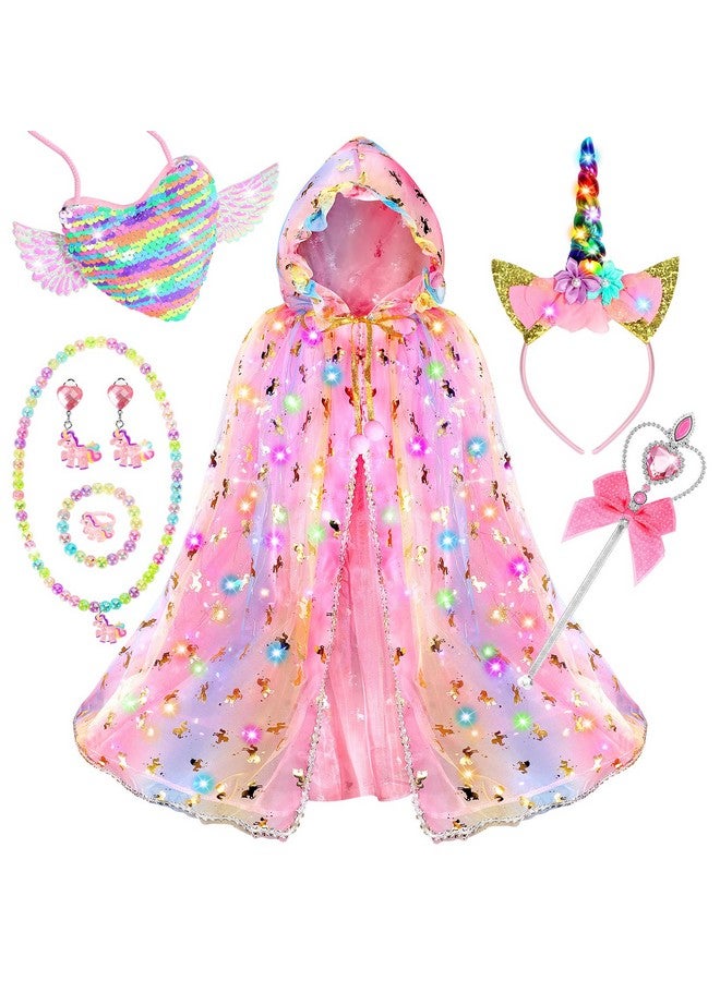 fedio Princess Dress Up For Girls,Unicorn Light Up Princess Cape Set,Light Up Princess Dress With Unicorn Toys For Girls 3-8 Halloween - Image 1