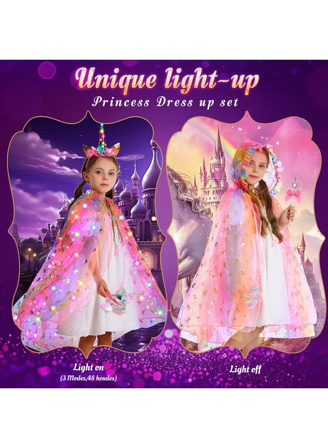 fedio Princess Dress Up For Girls,Unicorn Light Up Princess Cape Set,Light Up Princess Dress With Unicorn Toys For Girls 3-8 Halloween - Image 3