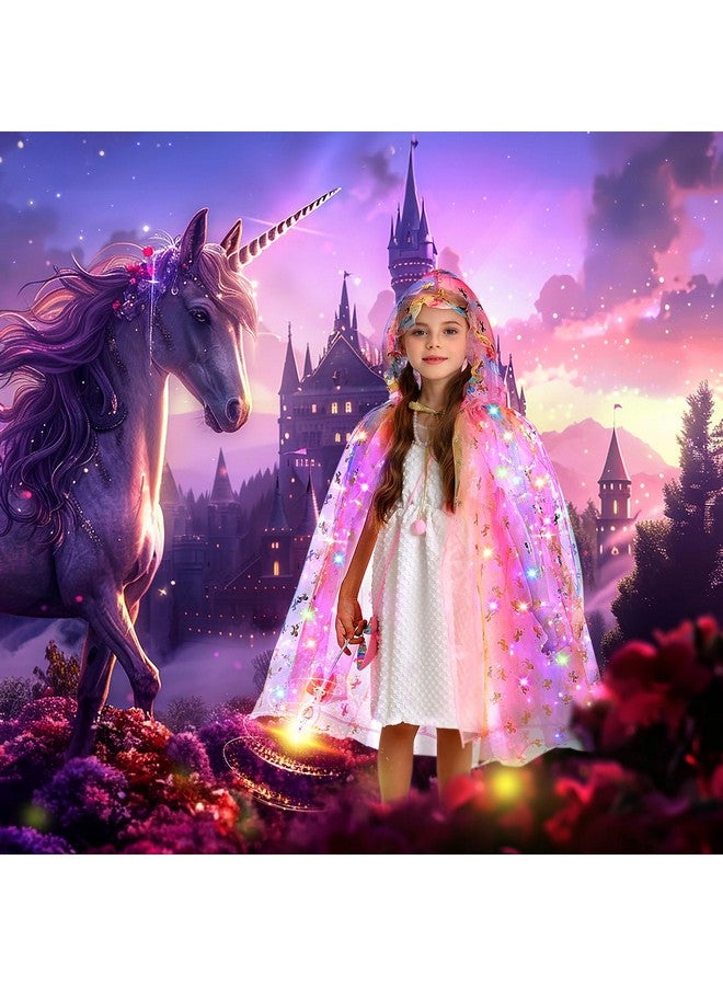 fedio Princess Dress Up For Girls,Unicorn Light Up Princess Cape Set,Light Up Princess Dress With Unicorn Toys For Girls 3-8 Halloween - Image 2