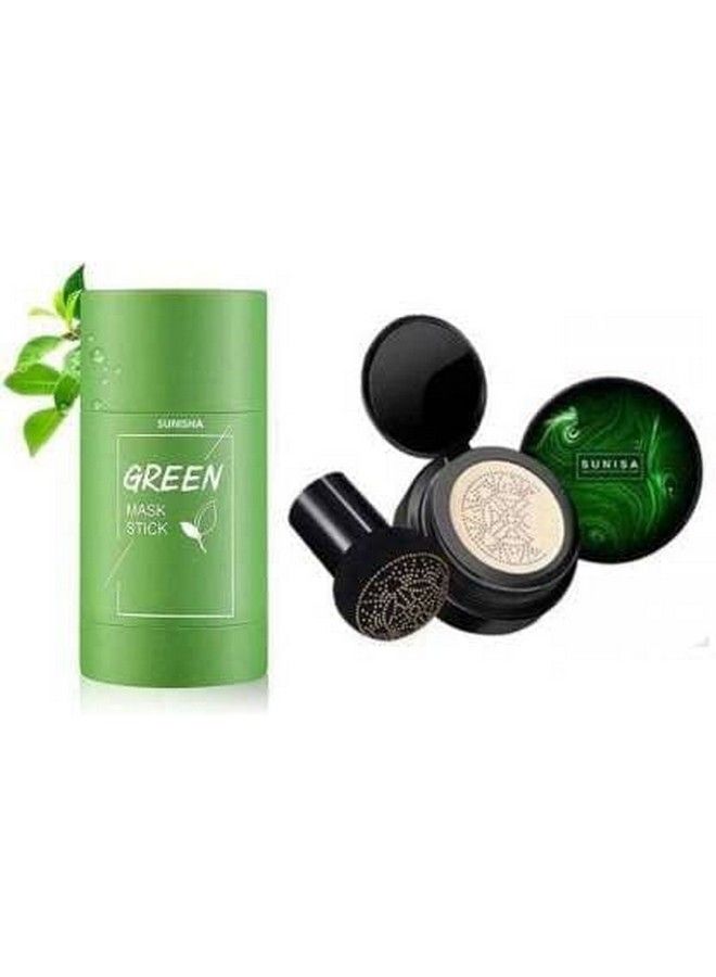 SUNISA Water Proof Mushroom Head Air Cushion Foundation Whitening Bb Cream And Green Tea Facial Purifying Clay Stick Mask Natural Finish For Women And Girls (Pack Of 3) - Image 1