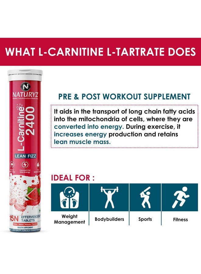 Naturyz L-Carnitine L Tartrate 2400 mg Converts fat into Energy|Energy & Endurance|Performance & Recovery - 15 capsules (Water Melon Masala Flavour), 1 count - Image 5