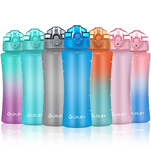 OLDLEY OLDLEY Kids Water Bottle with Straw 15 oz BPAFree LeakProof Motivational Water Bottles with Time Marker for School Sports Travel Gym Easy to Use for Girls Goys 1 Straw Lid Lake 