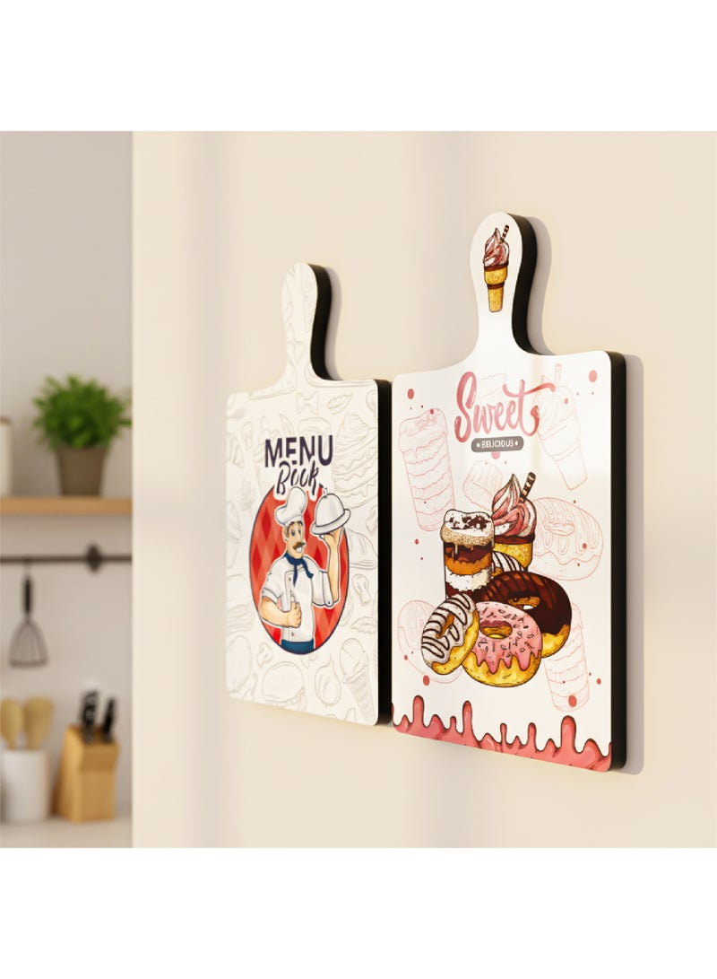 Two-piece wooden wall art set printed with elegant illustrations and protected with a glossy finish. Attached with strong double-sided adhesive for quick installation. Size: 29×18.5 cm. Resistant to dust and daily wear, with long-lasting print quality - Image 1