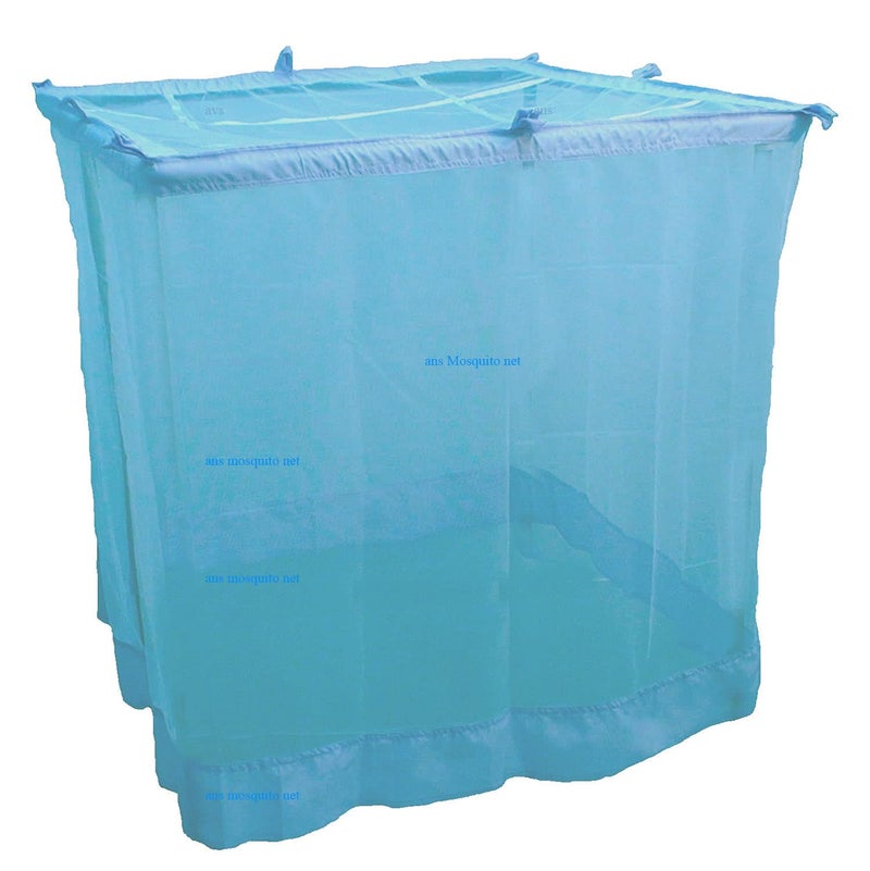 Ans Mosquito net for Double Bed King Size Polycotton Superfine Soft (6.25 ft x 6.5 ft, Blue) - Image 1