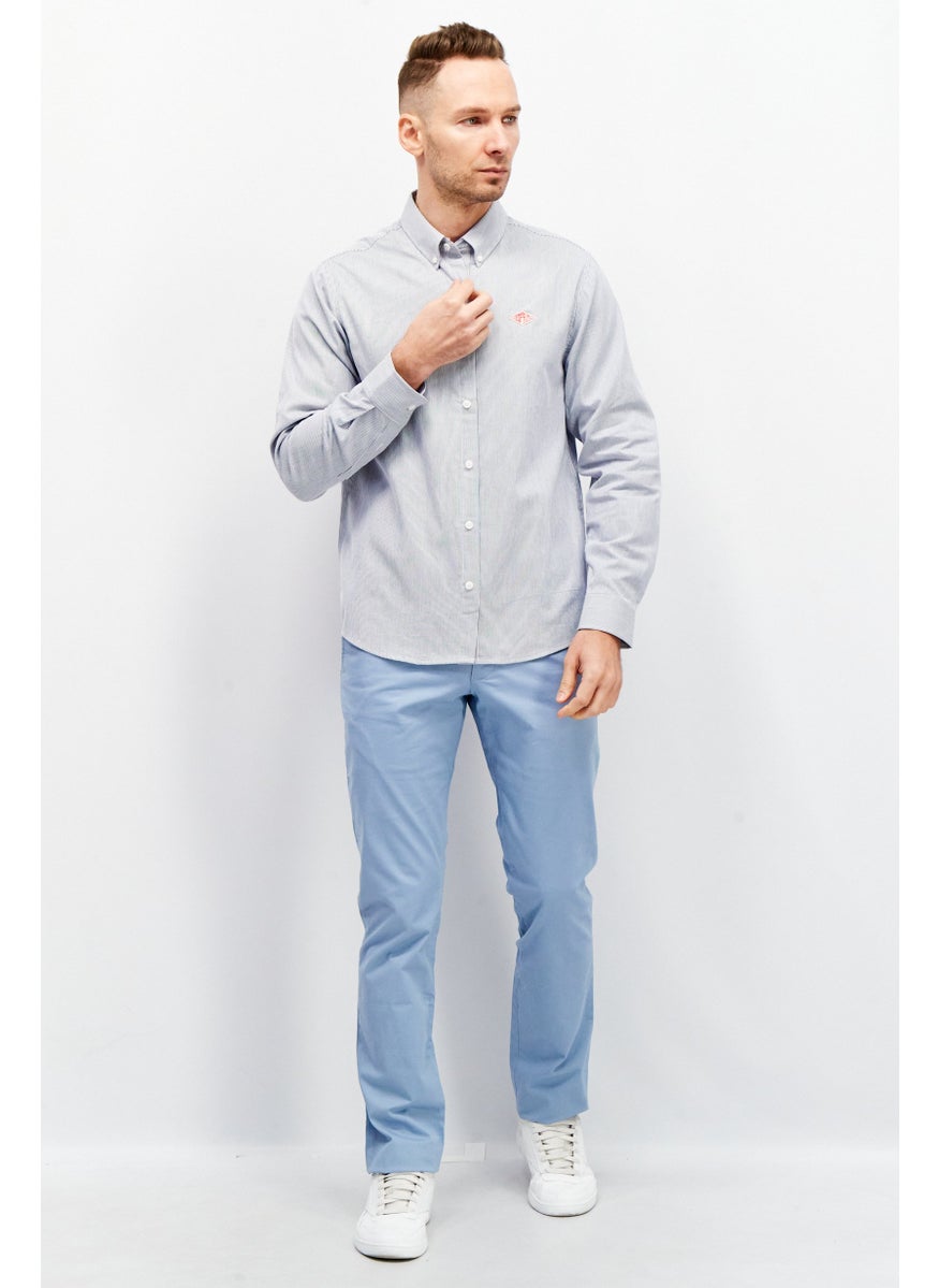 ESPRIT Men Regular Fit Long Sleeve Micro Strip Casual Shirt, Navy  - Image 4
