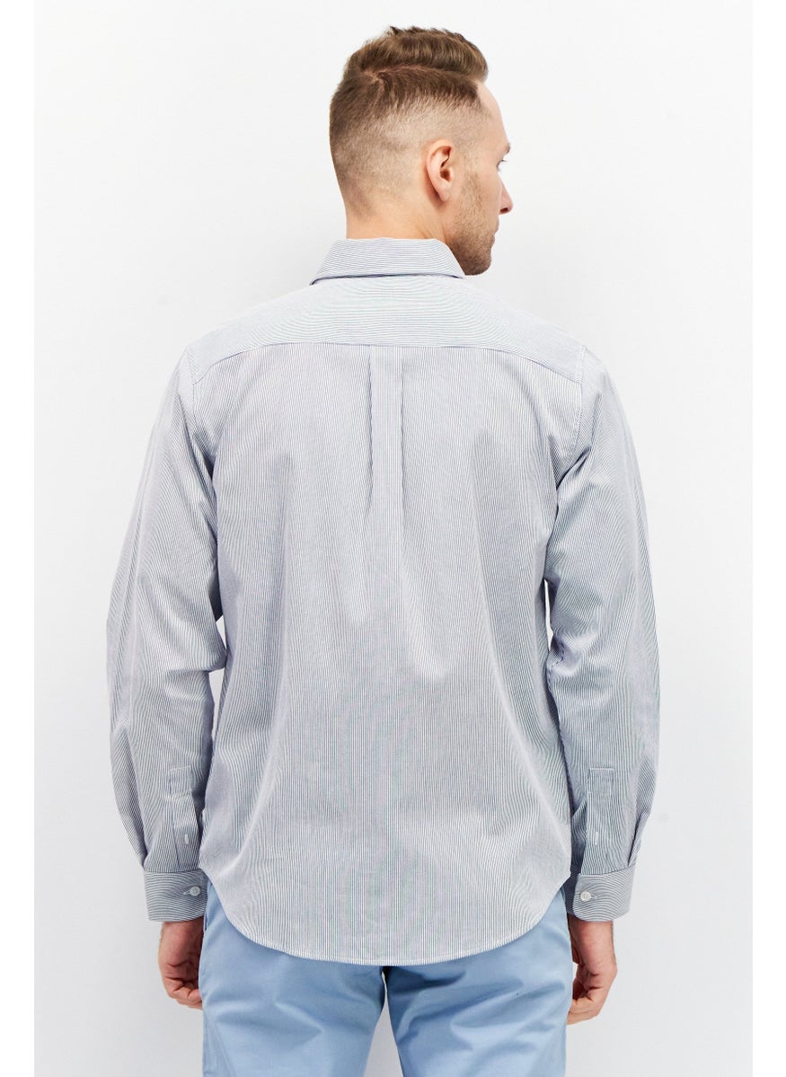 ESPRIT Men Regular Fit Long Sleeve Micro Strip Casual Shirt, Navy  - Image 2