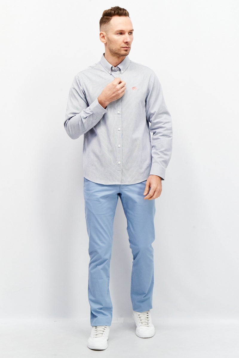 ESPRIT Men Regular Fit Long Sleeve Micro Strip Casual Shirt, Navy - Image 4