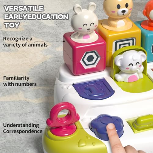 PANITU Baby Pop Up Animal Toys with Buttons & Colors, Montessori Cause and Effect Toys for Boys Girls, Kids, Toddlers, Babies – 9 Months + - Image 2