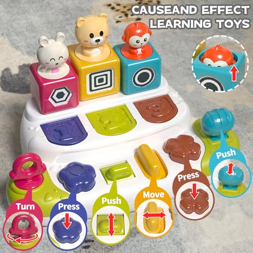 PANITU Baby Pop Up Animal Toys with Buttons & Colors, Montessori Cause and Effect Toys for Boys Girls, Kids, Toddlers, Babies – 9 Months + - Image 3