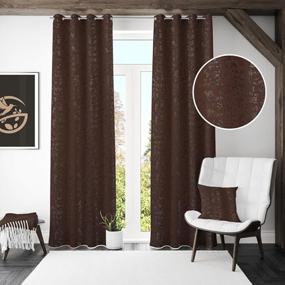 ATHS Heavy Quality Texture Design Curtain Room Darkening Insulated Blackout Curtains Soft Thick Premium Fabric 1 Brown 4x8 Feet for Door  - Image 2