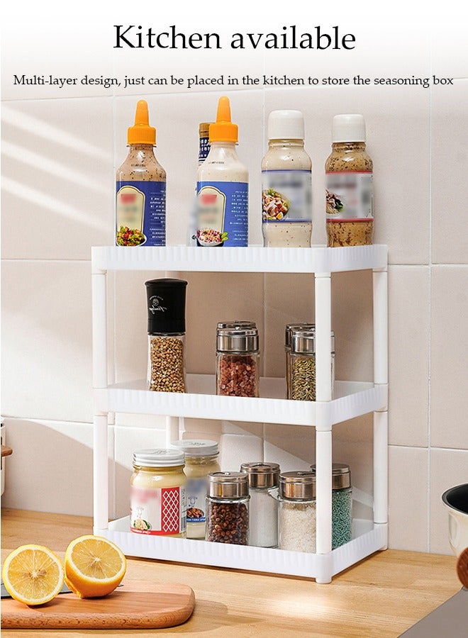 DUNISO 3 Layer Desktop Storage Rack, Kitchen Seasoning Sorting Rack, Multifunctional Dressing Table Storage Rack, With Raised Edges, Sturdy And Durable, Suitable For Offices, Kitchens, Bedrooms, Bathrooms, 28 * 18 * 34cm, White - Image 4