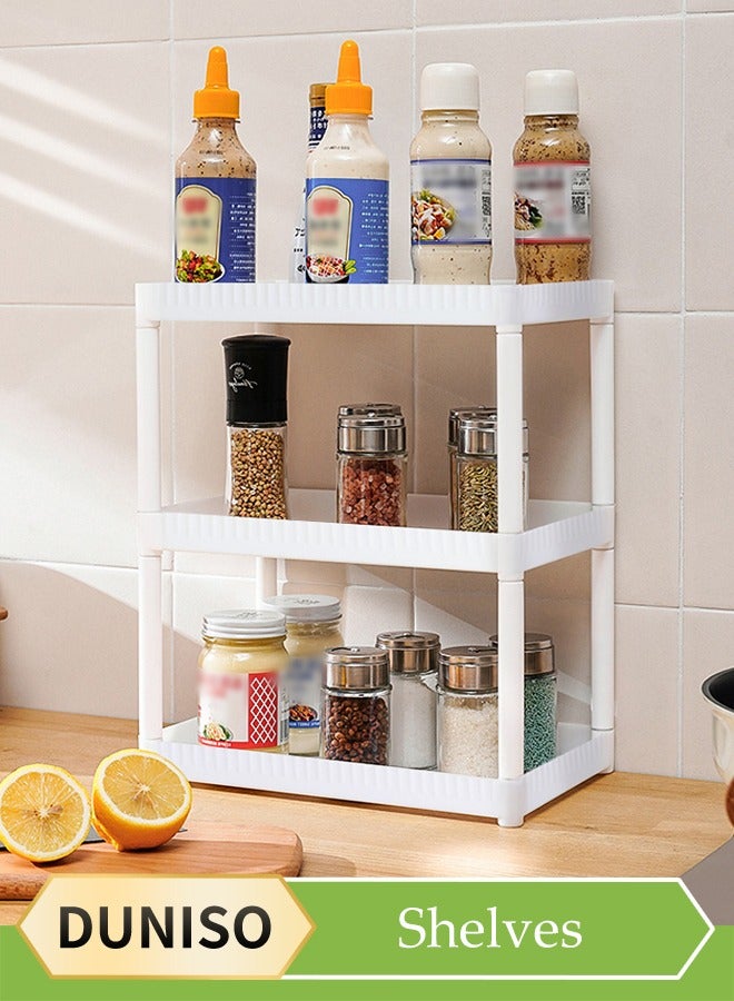 DUNISO 3 Layer Desktop Storage Rack, Kitchen Seasoning Sorting Rack, Multifunctional Dressing Table Storage Rack, With Raised Edges, Sturdy And Durable, Suitable For Offices, Kitchens, Bedrooms, Bathrooms, 28 * 18 * 34cm, White - Image 1