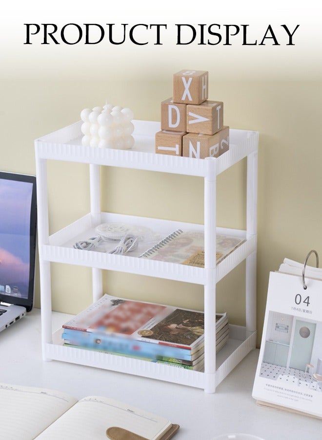 DUNISO 3 Layer Desktop Storage Rack, Kitchen Seasoning Sorting Rack, Multifunctional Dressing Table Storage Rack, With Raised Edges, Sturdy And Durable, Suitable For Offices, Kitchens, Bedrooms, Bathrooms, 28 * 18 * 34cm, White - Image 3