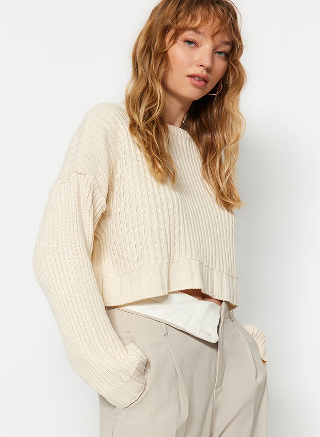 trendyol Ecru Super Crop Knitwear Sweater TWOAW24KZ00275 - Image 1