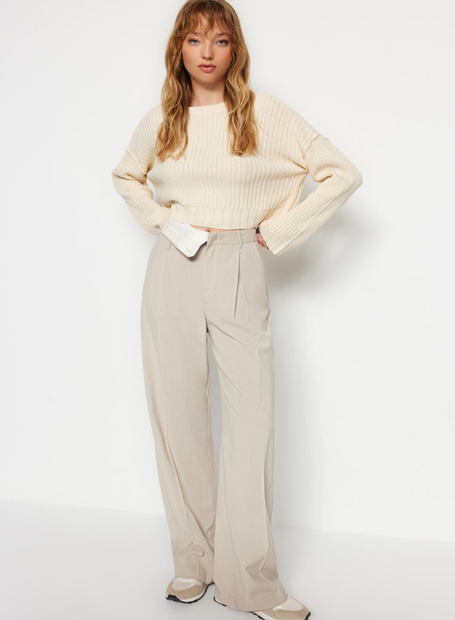 trendyol Ecru Super Crop Knitwear Sweater TWOAW24KZ00275 - Image 3