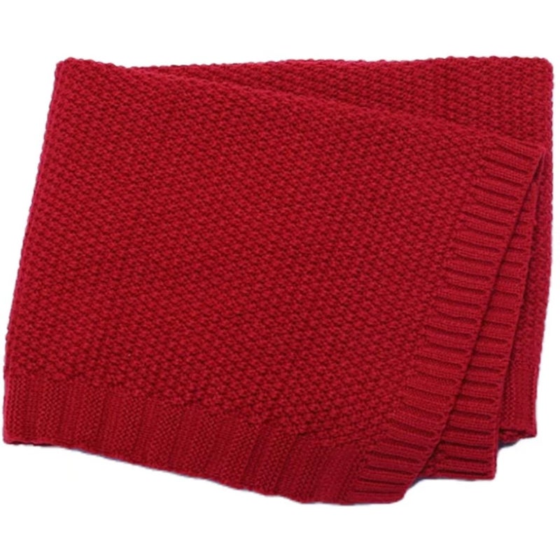 Kids Solid Knit Blanket Soft Nursery Nap Wrap Red 
