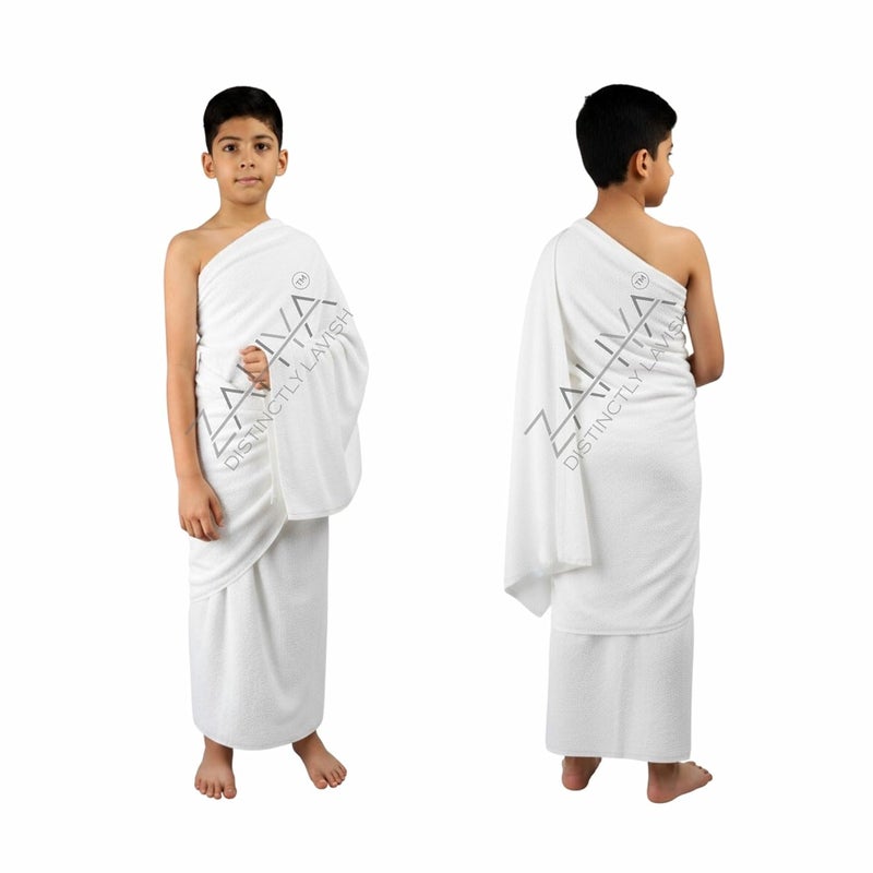 ZAHYA إحرام تيري للأولاد (4-8 سنوات) - 100% قطن نقي، 30x60 بوصة، ناعم وامتصاصي، إحرام للحج/العمرة - Image 1