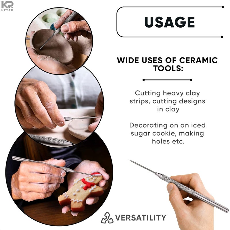KETAR 4 Pcs Pottery Needle Tool – 6.3 Inches Needle Tools for Clay, Durable Stainless Steel Tips, Non-Slip Grip & Protective Sleeve – Easy to Clean for Ceramics, Sculpting, DIY Craft & Detailed Carving - Image 4
