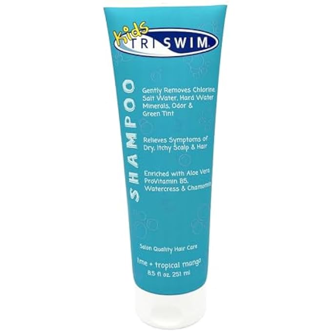 TRISWIM Kids Chlorine Removal Shampoo 8.5oz | Removes Chlorine, Bromine, Salt Water & Hard Water Minerals | Hydrates & Nourishes with Aloe Vera, Vitamin A & Pro Vitamin B5 | Lime + Mango Scent
