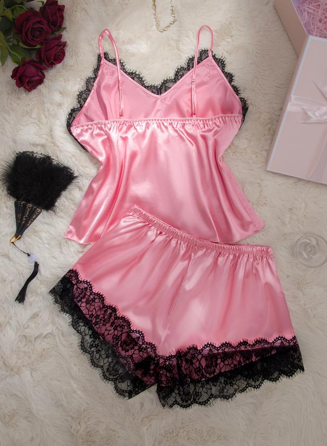 Take Two Plus Size Lace Trim Cami and Shorts Set - Image 2