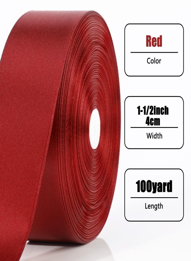 NESCCI 100 Yards Ribbon,1-1/2 Inch Wine Red Satin Ribbon,Single Face Satin Ribbons,Perfect for Gift Wrapping,Wedding Decoration,Handmade Bows, Wrapping Bouquet and More - Image 2