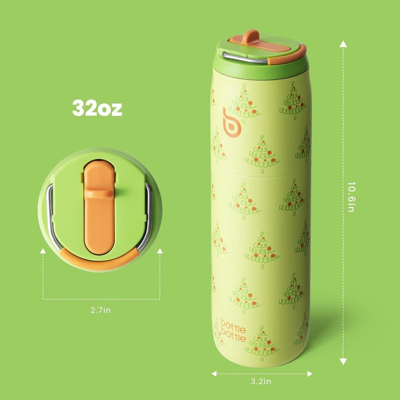 bottle bottle زجاجة زجاجة 32 أونصة زجاجة ماء من الفولاذ المقاوم للصدأ مع غطاء قشة ومقبض - معزولة بالفراغ للرياضة والسفر والمشي - Image 3