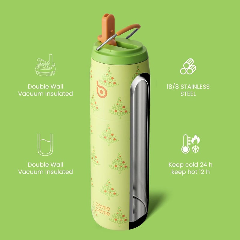 bottle bottle زجاجة زجاجة 32 أونصة زجاجة ماء من الفولاذ المقاوم للصدأ مع غطاء قشة ومقبض - معزولة بالفراغ للرياضة والسفر والمشي - Image 2