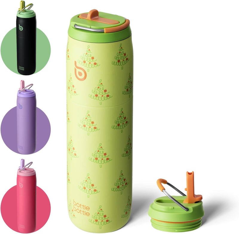 bottle bottle زجاجة زجاجة 32 أونصة زجاجة ماء من الفولاذ المقاوم للصدأ مع غطاء قشة ومقبض - معزولة بالفراغ للرياضة والسفر والمشي - Image 1