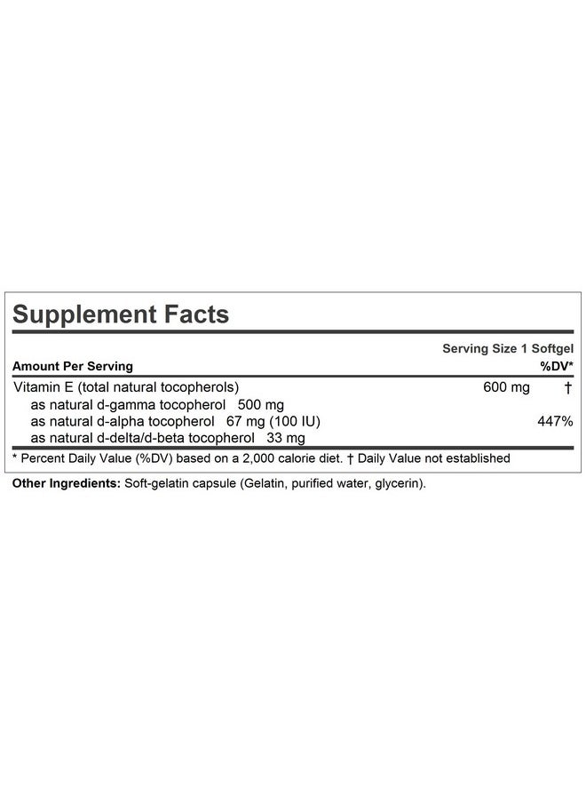 Ultimate Gamma Vitamin E 60 Softgels 500 Mg Gamma Tocopherol Protective Vitamin E. Four High Potency Forms Of Natural Tocopherols. Powerful Anti Oxidant. No Synthetic Forms