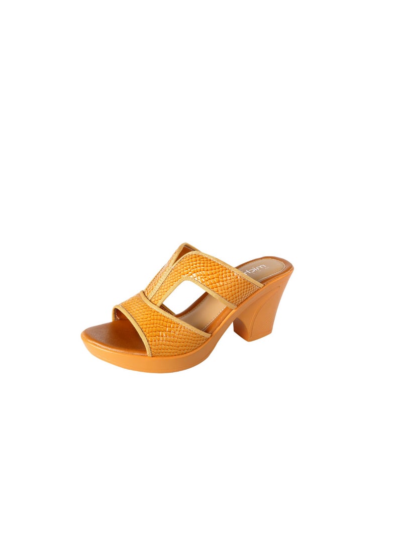 Michelle Morgan Ladies Snake Print Block Heel Sandals Sand 36 - Image 3