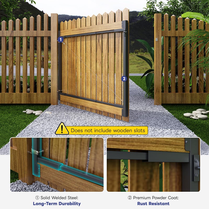 CCBOYSHARDWARE Fence Gate Frame Kit for Wooden Gate, Adjustable Steel Anti-Sag Gate Hardware for 36â€“62 in Wide,Heavy Duty Outdoor Fence Hardware for Wooden Doors,Shed Doors,Driveway Gates,Corral Gates - Image 5